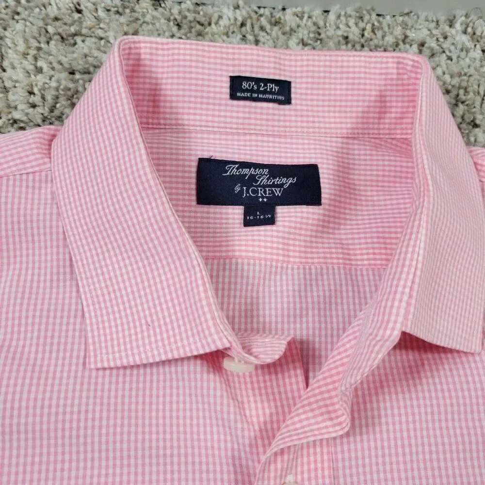 J Crew Shirt Mens Large Pink Check  Button Up Preppy Thompson Shirtings Stains*